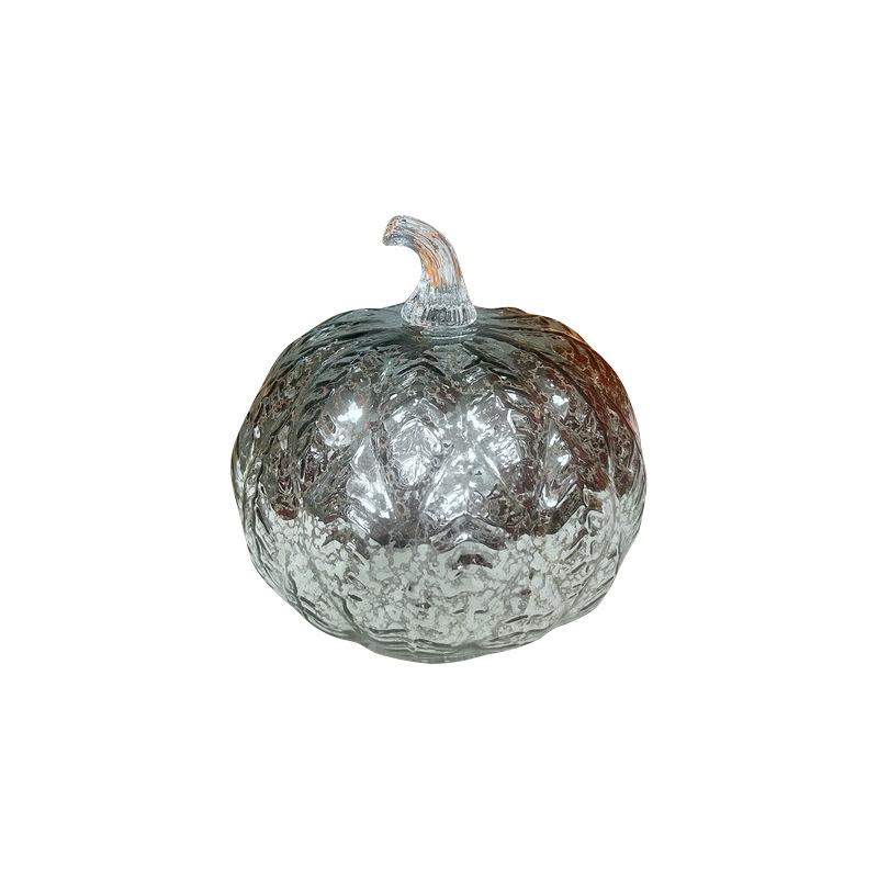 LEDライト ハロウィン かぼちゃ ガラス ランプ 置物 インテリア オブジェ パーティー イベント 装飾 ディスプレイ ヨーロピアン調 アンティーク風 ムードライト 間接照明 彩色ガラス製 シルバー ゴールド