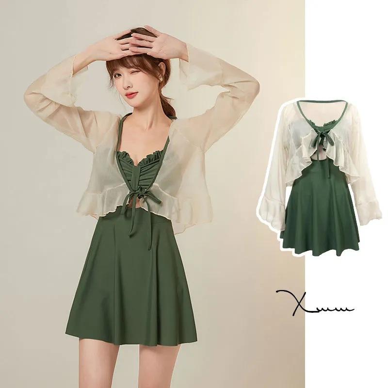 水着 レディース ワンピース 体型カバー 細見え スタイルアップ 長袖 高級感 上品 大人エレガント 温泉..