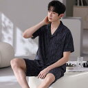 パジャマ メンズ 男性用 半袖 ショートパンツ セットアップ 上下セット 接触冷感 吸湿速乾 薄手 軽量 開襟 ルームウェア 部屋着 ナイトウェア リラックスウェア ポリエステル 通気性 伸縮性 快適 ブラック 黒