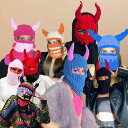 ニット帽 手編み ハロウィン 個性的 おもしろ デビル ツノ付き バラクラバ 目出し帽 ふわふわ 保温 防寒 防風 ネックウォーマー イベント コスプレ 仮装 ...