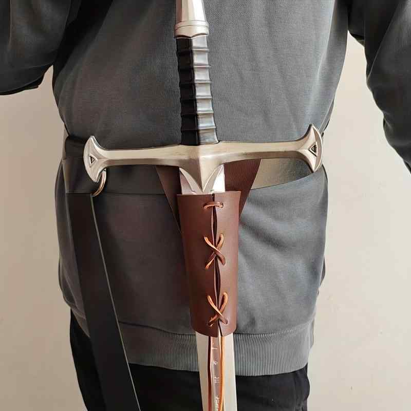 コスプレ小物 大人用 中世風 レザーアーマー ソードホルダー ヴァイキング 騎士 縦型 剣帯 剣鞘 欧米ファンタジー ハロウィン 仮装 パーティー イベント用 ブラック ダークブラウン