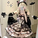 ワンピース レディース ロリータ 甘ロリ 夢かわいい 姫系 薔薇ピンク ブラック バイカラー ティアード ロング丈 長袖 ハイネック フリル袖 リボン フリル バックオープン フェミニン ドレス ポリエステル