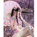 コスプレ レディース ロリータ メイド服 新中華風 チャイナドレス風 ワンピース エプロン セット ハイネック 半袖 フリル袖 花柄 フリル チャイナボタン イベント 衣装 ポリエステル 仮装