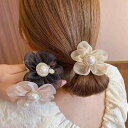 ヘアアクセサリー レディース 花 フラワー パール 真珠 エレガント 上品 スウィート フェミニン ハンドメイド 髪飾り 髪留め ヘアゴム シャンパン ピンク グレー ブラック