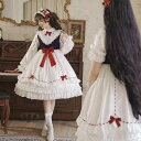 ロリータ ワンピース 白雪姫 プリンセスドレス オリジナルデザイン 綿 コットン 無地 長袖 パフスリーブ スタンドカラー ハイウエスト ミディ丈 日常使い ス...