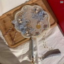 団扇 ブライダル ウェディング 結婚式 花嫁 姉妹 友人向け DIY 手作りキット ハンドメイド 両面 新中華風 中華風 木製 絹製 円形扇子 撮影小物 飾り 白 青 ピンク 多色展開