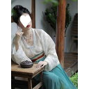 漢服 レディース 唐風 セットアップ ターコイズグリーン 垂れ襟シャツ 八破ロングスカート 再生繊維 ゆったり 体型カバー 普段使い お出かけ カジュアル