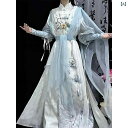 漢服 男女兼用 改良 仙侠風 円領袍 半袖 シャツ シフォン ポリエステル 薄手 夏物 舞台衣装 イベント カジュアル(3)