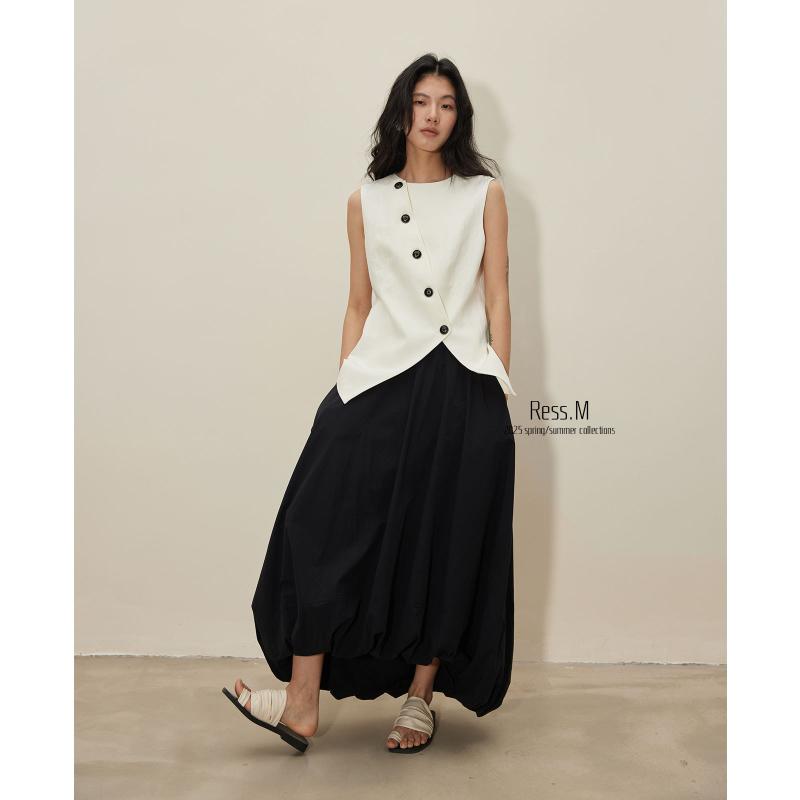 ベスト レディース ジレ オールドマネー風 高級感 上品 アシンメトリー ゆったり リラックス ミニマル ..