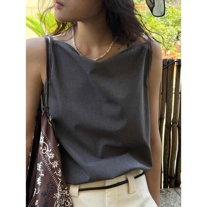 トップス レディース キャミソール ゆったり スクエアネック ショート丈 フレンチスタイル 涼感 快適 ..
