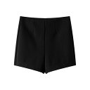ショートパンツ レディース ブラック テーラード ハイウエスト スタイルアップ 細見え効果 薄手 高伸縮性 ビスコース繊維 スパンデックス混 カジュアル フェミ...