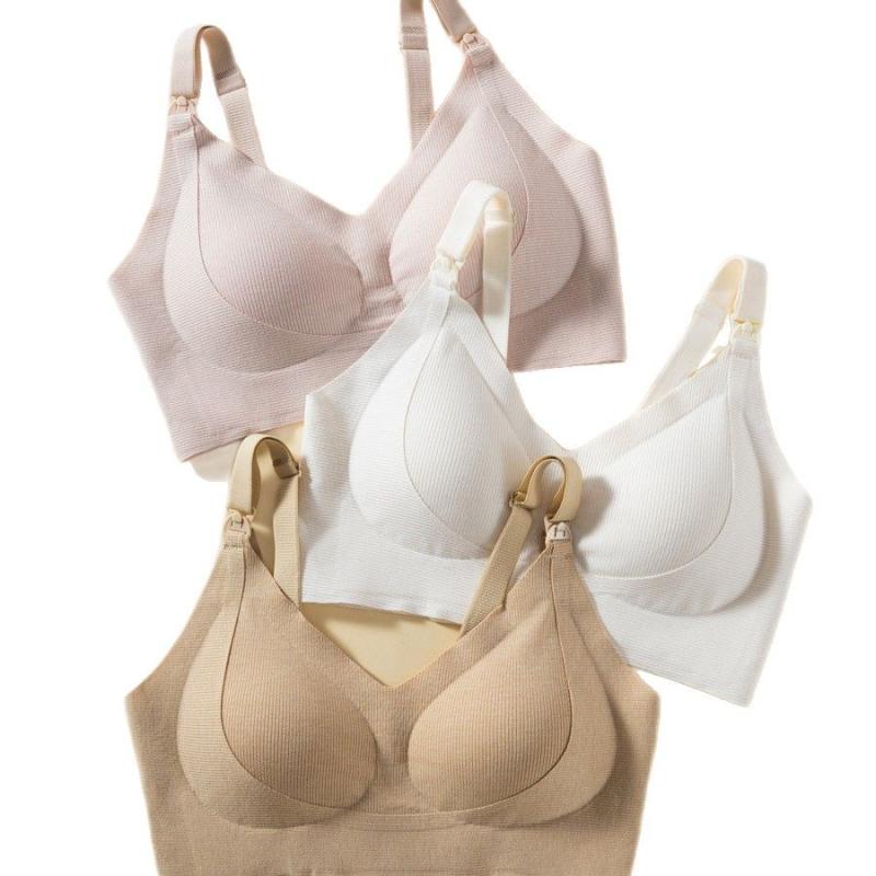 マタニティブラジャー レディース 産前産後 授乳ブラ シームレス ノンワイヤー バストアップ 副乳対策 下垂防止 締め付けない 薄手カップ 再生繊維 ナイロン素材 ヘザーグレー オフホワイト くすみピンク ジンジャーイエロー(x2)