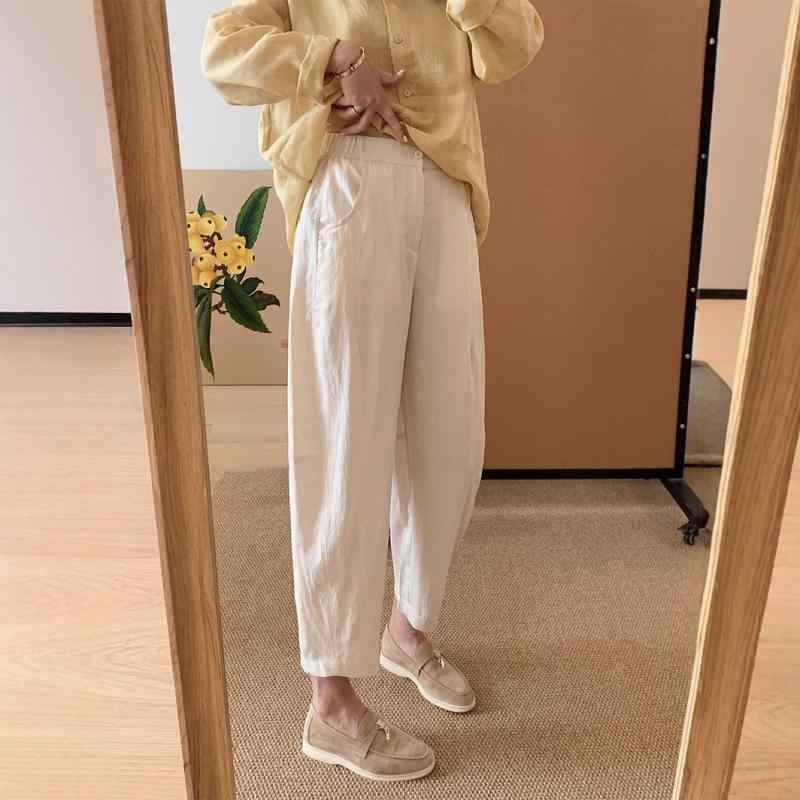 カジュアルパンツ レディース ゆったり コクーンシルエット 九分丈 クロップドパンツ テンセル リネン..