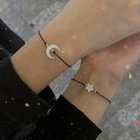 ブレスレット ユニセックス マザーオブパール 白蝶貝 月モチーフ 星モチーフ コードブレスレット 編み込み クリアビーズ カップル ペア 親友 おしゃれ ナチュラルテイスト アンクレット フェミニン 清楚感