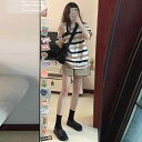 マタニティ セットアップ 配色 ストライプ 半袖 Tシャツ トップス 腹帯 ショートパンツ カジュアル リラックス ルームウェア 部屋着 ワンマイルウェア アクリル ポリエステル(x2)
