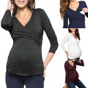 Tシャツ マタニティ 妊婦服 深Vネック 長袖 クロスデザイン 授乳口 授乳機能 トップス 綿混 ポリエステル混紡 アニマル柄 立体プリント カジュアル リラックスフィット 普段使い ルームウェア 快適