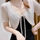 カーディガン レディース ゆったり UVカット ショート丈 軽量 接触冷感 羽織り ボレロ 夏 冷房対策 Vネック リボン シアー素材 体型カバー キャミソール...