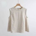トップス レディース ノースリーブ Tシャツ タンクトップ リネン コットンリネン 麻素材 ゆったり リラックスフィット クルーネック 無地 デイリーユース 通勤 オフィス カジュアル 着回し 万能 ナチュラル ホワイト レッド系(4)