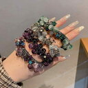 ヘアゴム レディース 女性用 水晶 パール 上品 高級感 お団子ヘア ポニーテール 髪留め 髪飾り 韓国風 高弾力 伸縮性 編み込み ヘアアクセサリー ブラック...