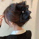 ヘアクリップ レディース ブラック プリンセス風 チュール レース リボン バンスクリップ シャーククリップ まとめ髪 アップスタイル 髪留め かわいい フェミ...