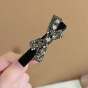 ヘアクリップ レディース ベルベット ラインストーン リボン ダッカールクリップ 前髪 サイドクリップ 髪留め 上品 インフルエンサー 韓国風