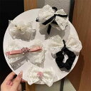 ヘアアクセサリー レディース かわいい 上品 レース リボン 花柄 ヘアクリップ バンスクリップ ダックビルクリップ ヘアゴム ピンク系 ブラック ホワイト フ...