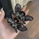ヘアクリップ レディース ブラック レース リボン ラインストーン 前髪クリップ サイド 後れ毛クリップ 髪飾り ハーフアップ まとめ髪 フェミニン 韓国風 かわいい おしゃれ 上品