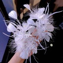 ブライダルヘッドドレス レディース 白 ホワイト 花 フラワー 羽 フェザー レース サイドクリップ 髪飾り 韓国風 エレガント ウェディング 花嫁 幻想的 軽...