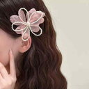 ヘアクリップ レディース 淡いピンク オフホワイト メッシュ 花モチーフ パール 合金 手作り ダッカールクリップ サイドクリップ 髪飾り ヘッドアクセサリー ...