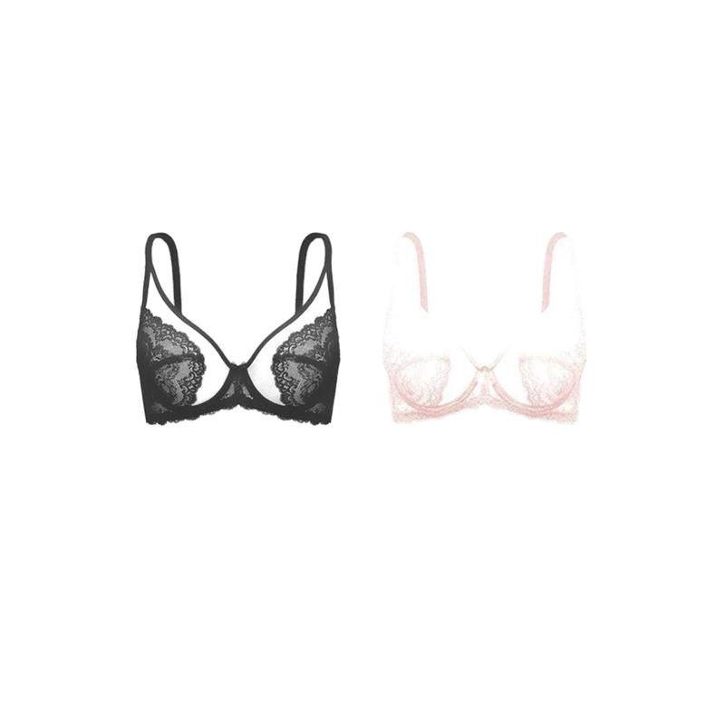 ブラジャー レディース 小さく見せるブラ フルカップ レース 薄手 コットン ソフトワイヤー 通気性 セクシー シンプル デイリーユース