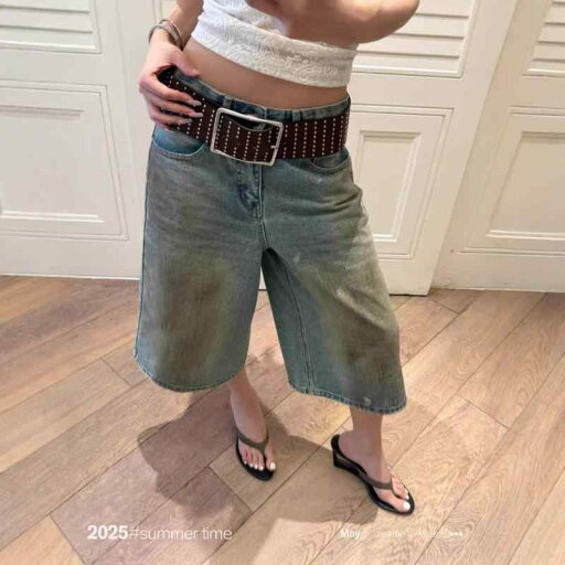 デニムパンツ レディース ハイウエスト ゆったり ストレート クロップド丈 7分丈 ダメージ加工 ヴィンテージ ウォッシュ加工 アメカジ カジュアル 中厚手 ノンストレッチ 綿混 レトロブルー デニムパンツ レディース ハイウエスト ゆったり ストレート クロップド丈 7分丈 ダメージ加工 ヴィンテージ ウォッシュ加工 アメカジ カジュアル 中厚手 ノンストレッチ 綿混 レトロブルー