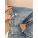 デニムパンツ レディース プラスサイズ ゆったり ストレート ハイウエスト デザイン感 綿 コットン 着痩せ効果 体型カバー ライトブルー 浅いブルー カジュアル オフィス 通勤 リラックス