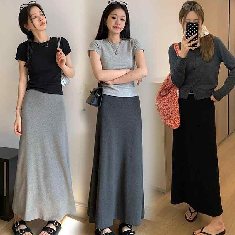 スカート 妊婦用 マタニティ ミディ丈 アシンメトリー 着痩せ 体型カバー アクリル ポリエステル シワになりにくい 無地 ブラック ダークグレー ライトグレー カジュアルスタイル