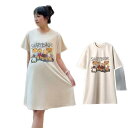 ワンピース マタニティ 妊婦服 半袖 ミディ丈 高級感 ルームウェア 部屋着 普段使い ゆったり Aライン ラウンドネック ポリエステル 混紡 スパンデックス 夏 快適 ミルクティーカラー ピンク系