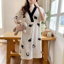 ワンピース マタニティ レディース 授乳服 産後服 パジャマ ルームウェア キャラクター柄 授乳口付き ニット素材 ポリエステル ラウンドネック ミディ丈 体型...