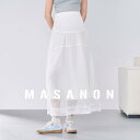 スカート マタニティ 妊婦 妊娠中 産前産後 腹部サポート 調整可能ウエスト レース Aライン フレア ロング丈 無地 ポリエステル アイボリー かわいい フェミニン カジュアル お出かけ(x2)