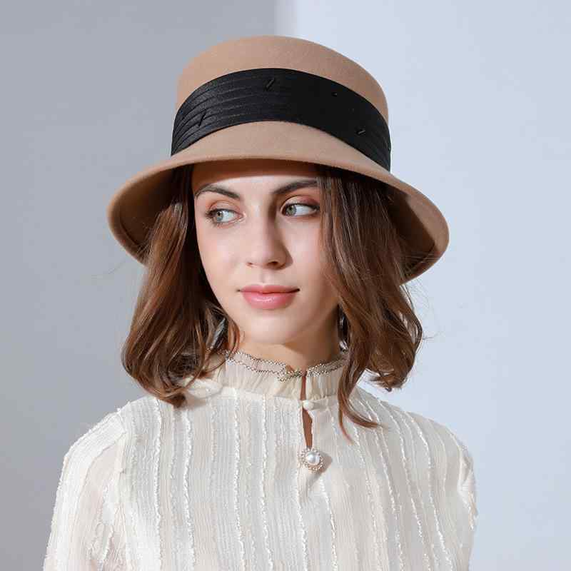 フェルトハット レディース ウール 平天 ショートブリム リボン付き 欧米風 英国スタイル クラシック ..