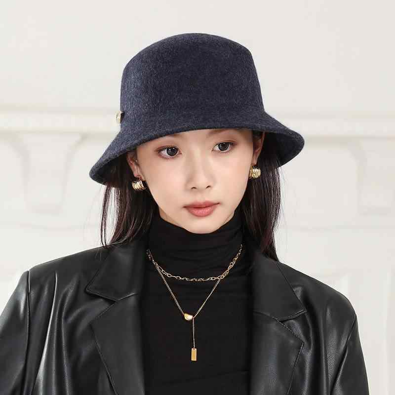 ハット レディース シンプル レトロ 羊毛 ウール フェルト バケットハット 冬 防風 保温 ラウンドトッ..