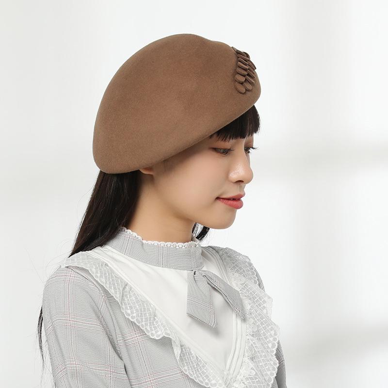 ベレー帽 レディース 秋冬 ウール 立体花柄 おしゃれ カジュアル 保温 防風 通気性 ワインレッド ダー..