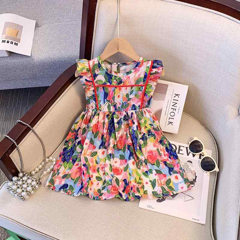 ワンピース キッズ 女の子 小学生 フリル袖 小花柄 フラワープリント プリンセスドレス 夏服 お出かけ..