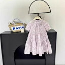 ワンピース 女の子 ガールズ 中大童 ジュニア 小花柄 花柄 総柄 プリンセスドレス パフスリーブ 半袖 Aライン 韓国風 おしゃれ かわいい フェミニン 夏 ポリエステル素材 お出かけ 普段使い カジュアル ピンク グリーン 夏物