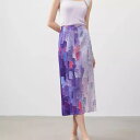 スカート 立体感 フレッシュ 花柄プリント プリーツ ミモレ丈 ストレート バックスリット ウエストゴム 通勤 上品 都会的 エレガント フリーサイズ(4)