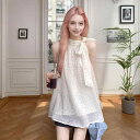 トップス レディース シフォン ドット柄 ホルターネック タンクトップ ポリエステル ゆったり オフショルダー 伸縮性 デイリーユース フェミニン 杏色 清涼感