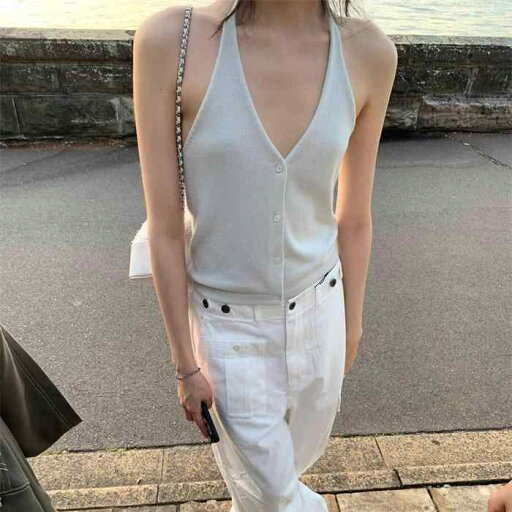 タンクトップ レディース 韓国風 シンプル ホルターネック 深Vネック ストラップ キャミソール 無地 スリムフィット ウール混 伸縮性 ミントグリーン ブラック(x2) タンクトップ レディース 韓国風 シンプル ホルターネック 深Vネック ストラップ キャミソール 無地 スリムフィット ウール混 伸縮性 ミントグリーン ブラック(x2)