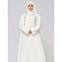 イスラムドレス レディース ロング丈 ヒジャブ付き 2点セット フロント刺繍 ホワイト シアー素材 肌触り良い 通気性(x2)