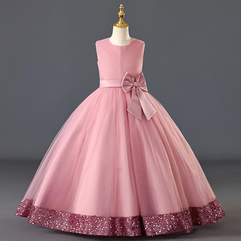 ドレス 女の子 キッズ ジュニア 結婚式 発表会 フォーマル プリンセスライン フラワーガール ノースリーブ リボン チュール ボリューム ポリエステル 綿混 エレガント 夏 サマー