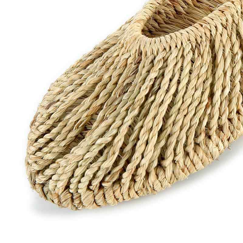 サンダル メンズ レディース 手編み 草 麻 リネン 天然素材 フラットヒール 通気性 エスニックテイスト ヴィンテージ風 編み込みデザイン 無地 夏物 ぺたんこ ナチュラルカラー アースカラー ベージュ ブラウン系