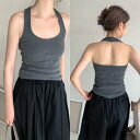 タンクトップ レディース プラスサイズ ゆったり 薄手 ホルターネック カットアウト バックシャン ノースリーブ インナー 体型カバー ポリエステル 伸縮性 ブラック グレー オフィス カジュアル(x2)