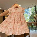 ワンピース 女の子 子供服 ベビー キッズ 韓国風 ファッション 小花柄 フラワー プリンセスドレス 姫系 ノースリーブ 綿混素材 リゾート 旅行 お出かけ かわいい おしゃれ Aライン