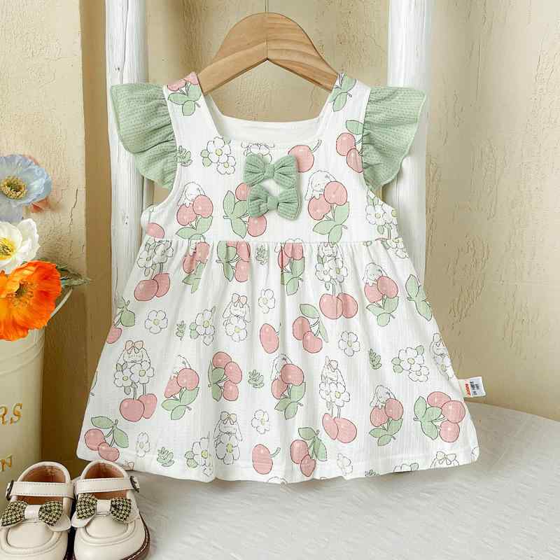 ワンピース ベビー 女の子 夏服 とびきり可愛い 小花柄 ノースリーブ 赤ちゃん用 お出かけ着 普段使い 散歩 外遊び 公園遊び Aライン ポリエステル混紡 グリーン